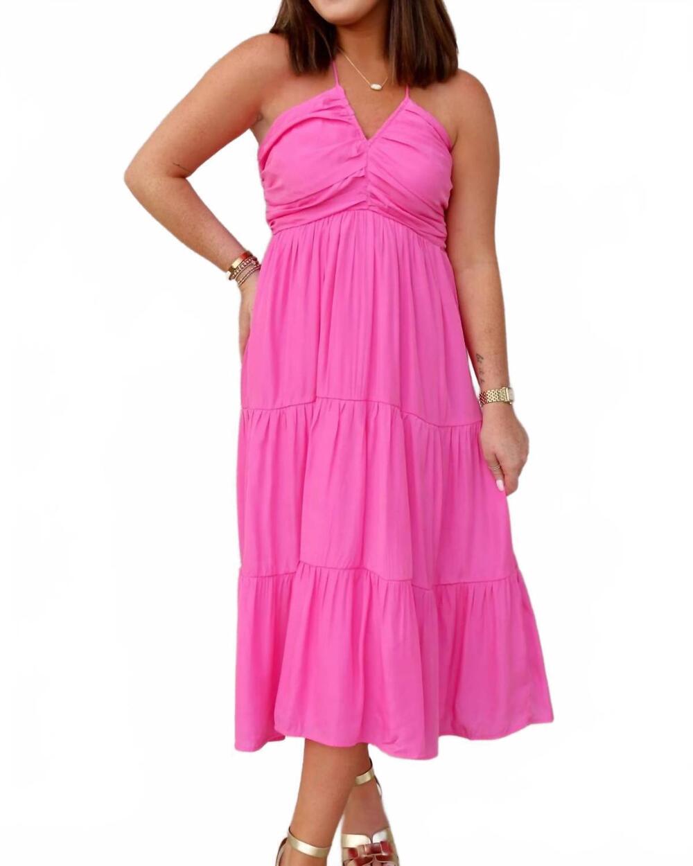 NEW ENTRO hallie halter midi dress in pink